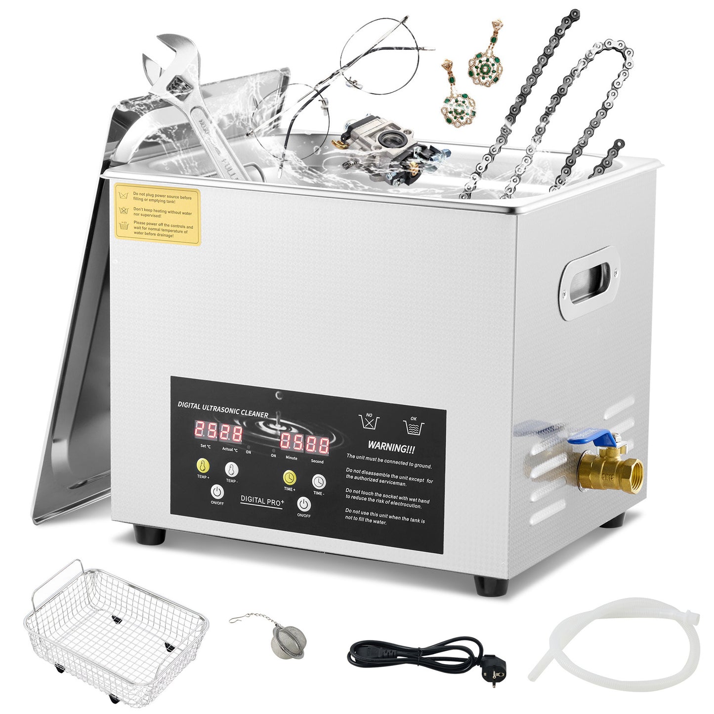 Ultrasone reiniger – Ultrasoon apparaat – Sieraden reiniger – Brillen reiniger – Horloge reiniger – 10 liter capaciteit – Verwarmingsfunctie tot 80°C