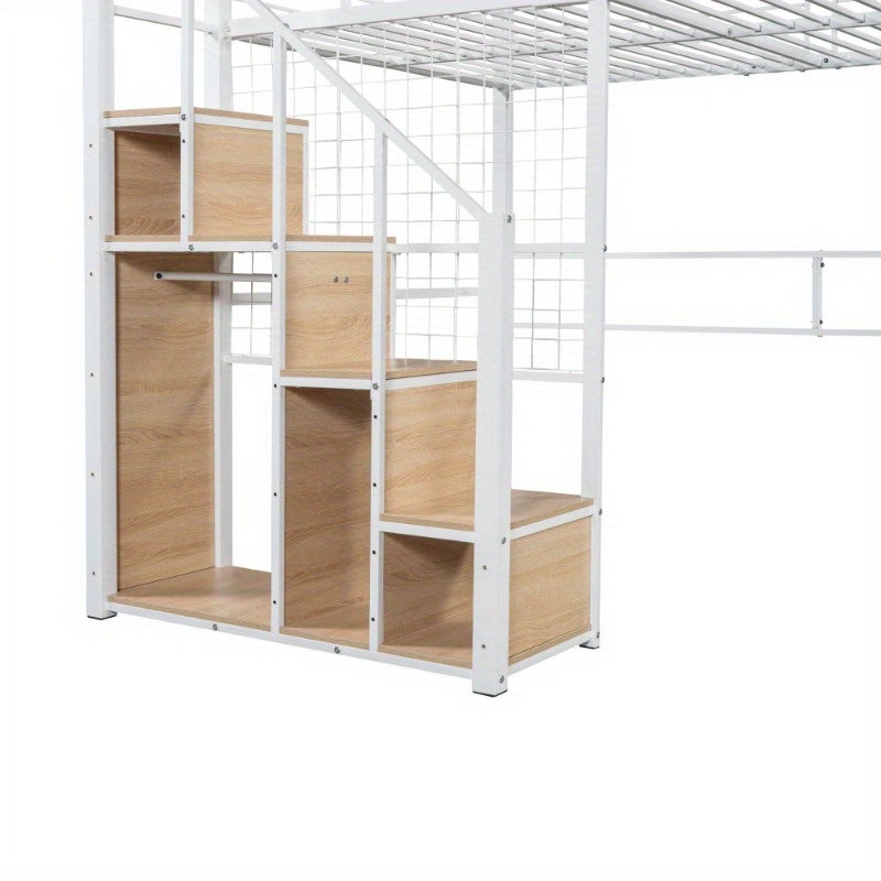 Tienerbed – Jongerenbed – Stapelbed – Halfhoogslaper – Bed met Trap – Volwassenformaat 140x200 cm – Stevig Metaal Zonder Hout