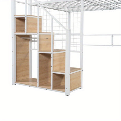Tienerbed – Jongerenbed – Stapelbed – Halfhoogslaper – Bed met Trap – Volwassenformaat 140x200 cm – Stevig Metaal Zonder Hout
