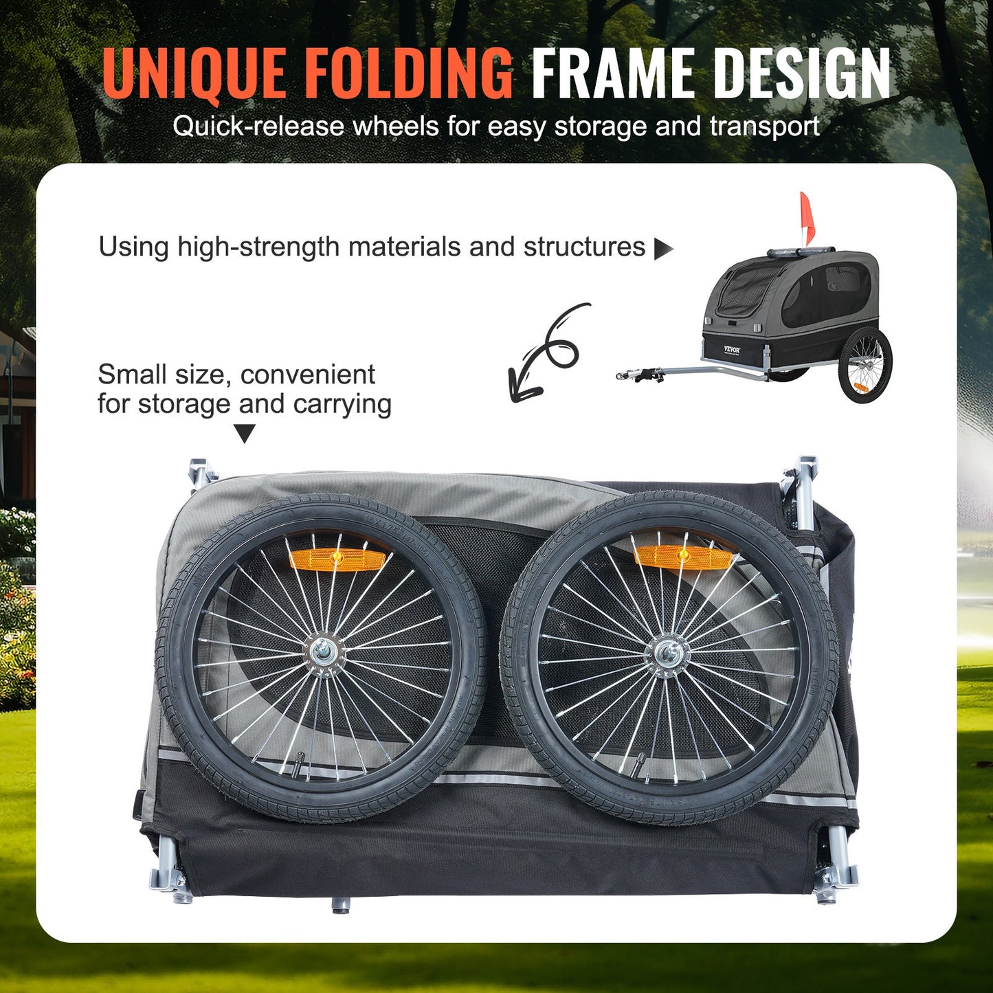 Hondenfietskar – Hondenkar – Fietsaanhanger Hond – Huisdier Fietsmand – Dierenwagen – Stevig Carbonstaal Frame – Inklapbaar Met Quick Release Wielen