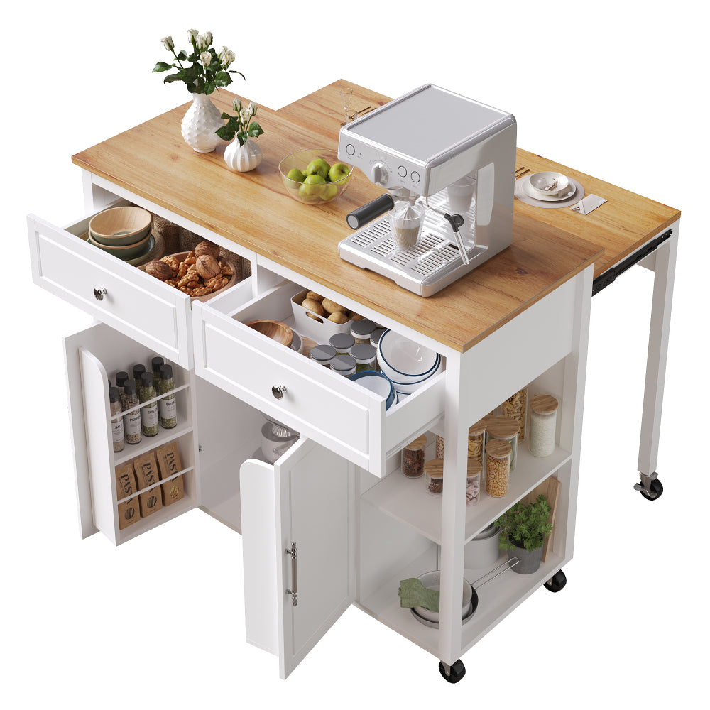 Keukentrolley – Keukeneiland – Serveerwagen – Opbergtrolley – Rolwagen – Mobiel met Vergrendelbare Lades – Stevige Wielen met Remmen – Wit/Zwart – Eenvoudige Montage – Duurzaam Niet-Houtmateriaal
