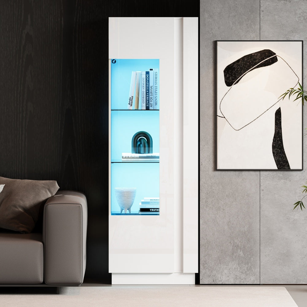 Vitrinekast – Glazen Kast – Displaykast – Opbergkast – Vitrine – Hoogglans Wit – 60x40x180 cm – Acryl Deuren – Vrijstaand zonder Elektriciteit