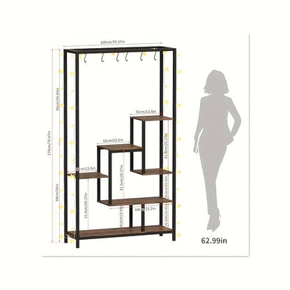 Plantenrek – Plantenstandaard – Bloemenrek – Plantentrap – Plantentafel – 179 cm Hoog – 5-Lagen Hout Met 6 S-Haken – Geschikt Voor Binnen & Buiten