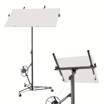 Foldable Heavy-Duty Plasterboard Lift Suitable for Plasterboards - Adjustable Height (180-470cm), Portable 3-Wheel Lift with Parking Brake & 60° Tilt, Metal Frame for Drywall Installation, Ceiling & Wall - Ideal for DIY & Pr