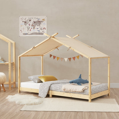 Kinderbed – Bed Huisbed – Kinderkamerbed – Eenpersoonsbed – Bedframe – 90 x 200 cm – Stevig Houten Materiaal – Veilig & Duurzaam Ontwerp