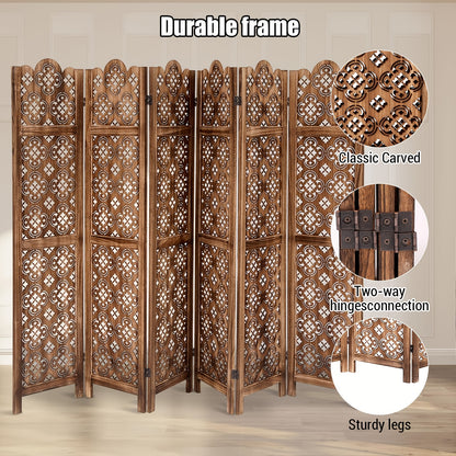 Carved Wood Room Divider Panel | Hardwood, Classic Style, Brown Color, Folding Screen for Home Office Garden Terrace - MERXENG