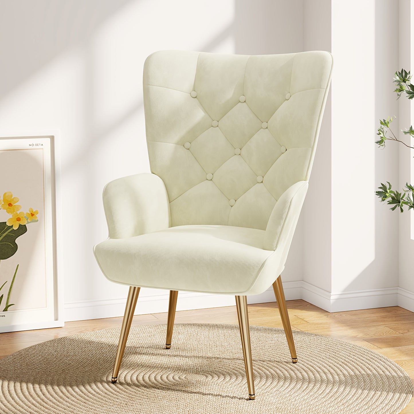 Fauteuil – Accentstoel – Loungezetel – Leunstoel – Relaxstoel – Velvet Bekleding – Wingback Design – Memory Foam Zitkussen – Metalen Poten Met Gouden Details – Groen