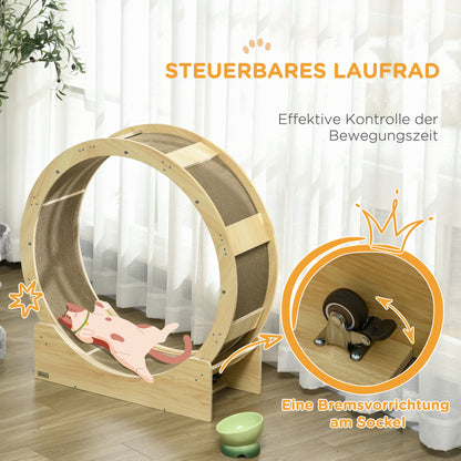 Kattenrenwiel – Kattenloopwiel – Kattenrad – Kattenfitness – Kattenwiel – Eiken Houtafwerking – Veiligheidsrem en Vervangbare Krabmat – 91 cm Hoog