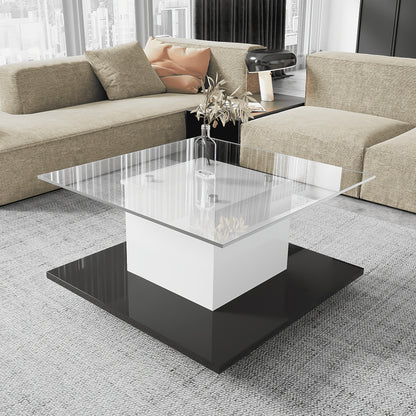 Coffee Table, Living Room Side Table, High-Gloss Glass Coffee Table, Mobile Coffee Table with Swivel Wheels, White