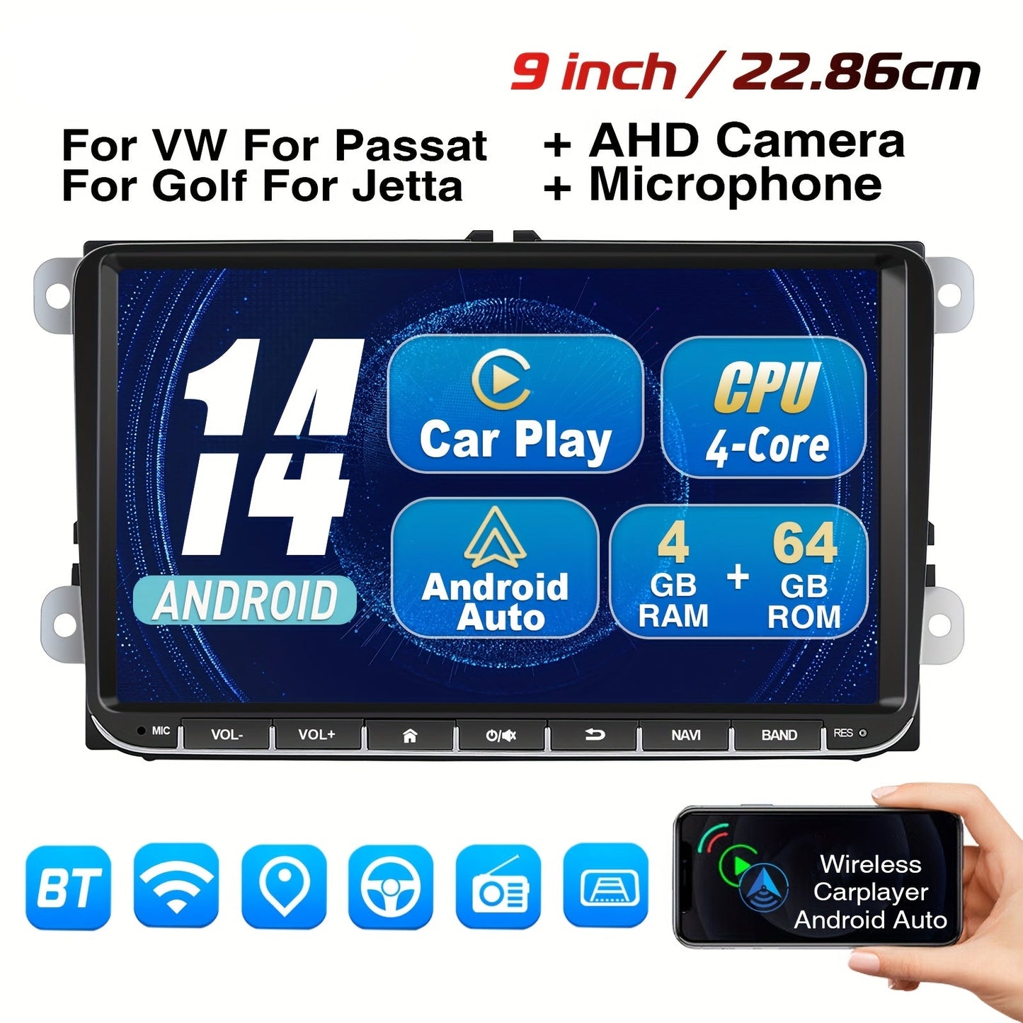 Android Auto Carplay Radio – Autoradio – Multimedia Systeem – Navigatiesysteem – Draadloos – 9 Inch IPS Touchscreen – Inclusief Camera & Microfoon