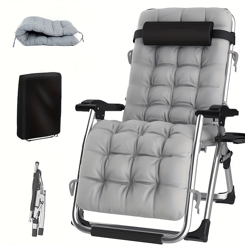 Outdoor Oversized Folding Sun Lounger, Patio Garden Chair with Cushion, Adjustable Recliner for Patio, Garden, Beach, Pool | Supports 250kg, Thick Padding & Neck Rest Pillow, Outdoor Chair, Patio Furniture, Poolside Lounger,