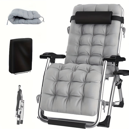 Outdoor Oversized Folding Sun Lounger, Patio Garden Chair with Cushion, Adjustable Recliner for Patio, Garden, Beach, Pool | Supports 250kg, Thick Padding & Neck Rest Pillow, Outdoor Chair, Patio Furniture, Poolside Lounger,