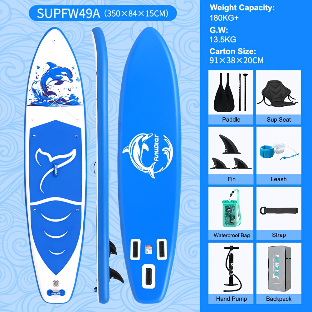 Inflatable Paddleboard – Opblaasbare Sup – Stand Up Paddle – Paddle Board Gonflable – Sup Board – 350x84x15 cm – Draagkracht 180+ kg – Blauw-Wit Delfijnen Design