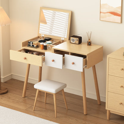 Kaptafel – Make-uptafel – Schminktisch – Verzorgingstafel – Dressing Table – Grote Spiegel – Ruime Opbergruimte Met Lades – 100x78x40 cm – Metaal Zonder Hout