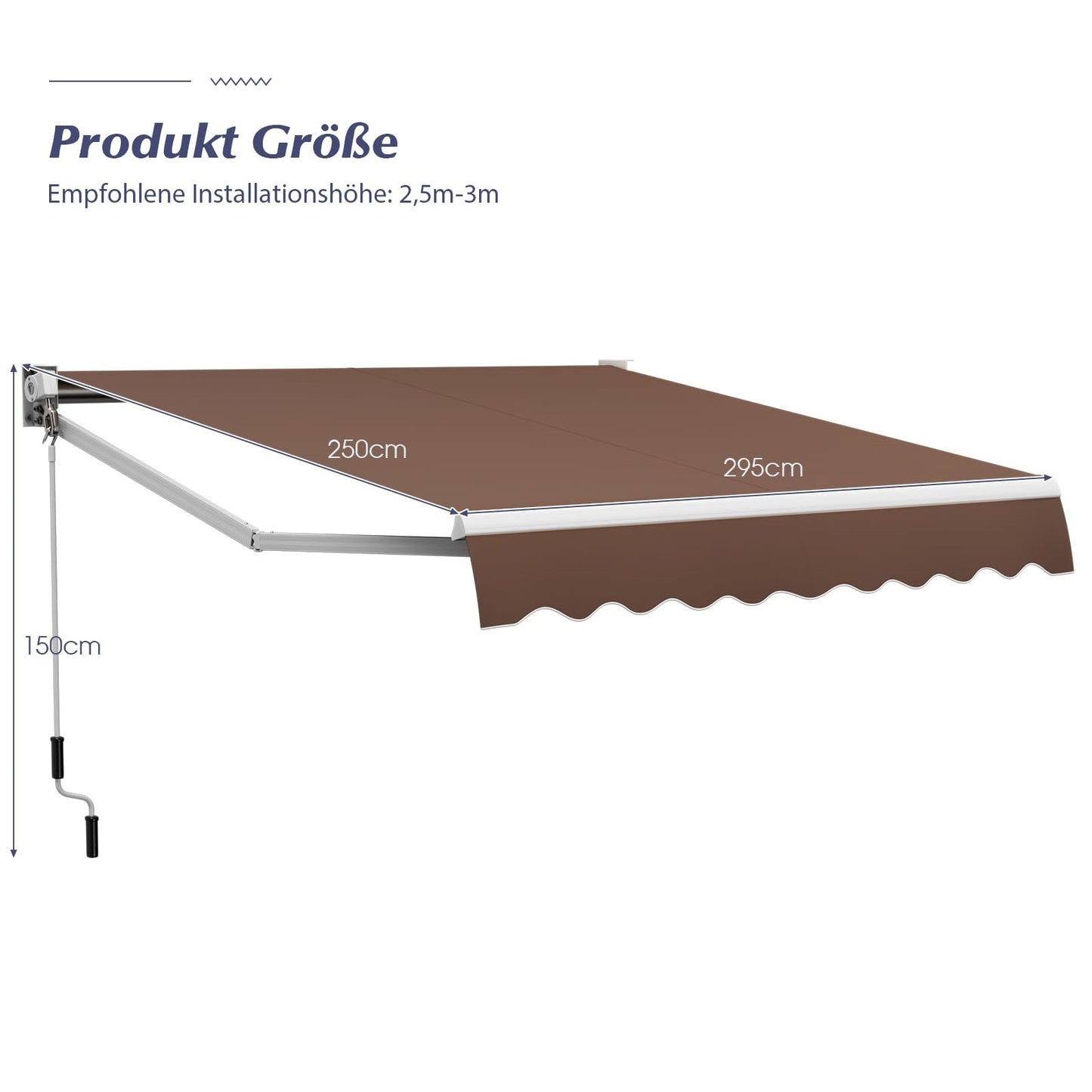 Articulated Arm Zonnescherm – Zonwering – Balkon Zonwering – Terras Zonnescherm – Klemzonnescherm – UV- en Waterbestendig – Aluminium Frame met Slinger – Bruin – 3 x 2,5 Meter
