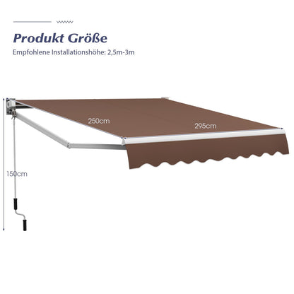 Articulated Arm Zonnescherm – Zonwering – Balkon Zonwering – Terras Zonnescherm – Klemzonnescherm – UV- en Waterbestendig – Aluminium Frame met Slinger – Bruin – 3 x 2,5 Meter