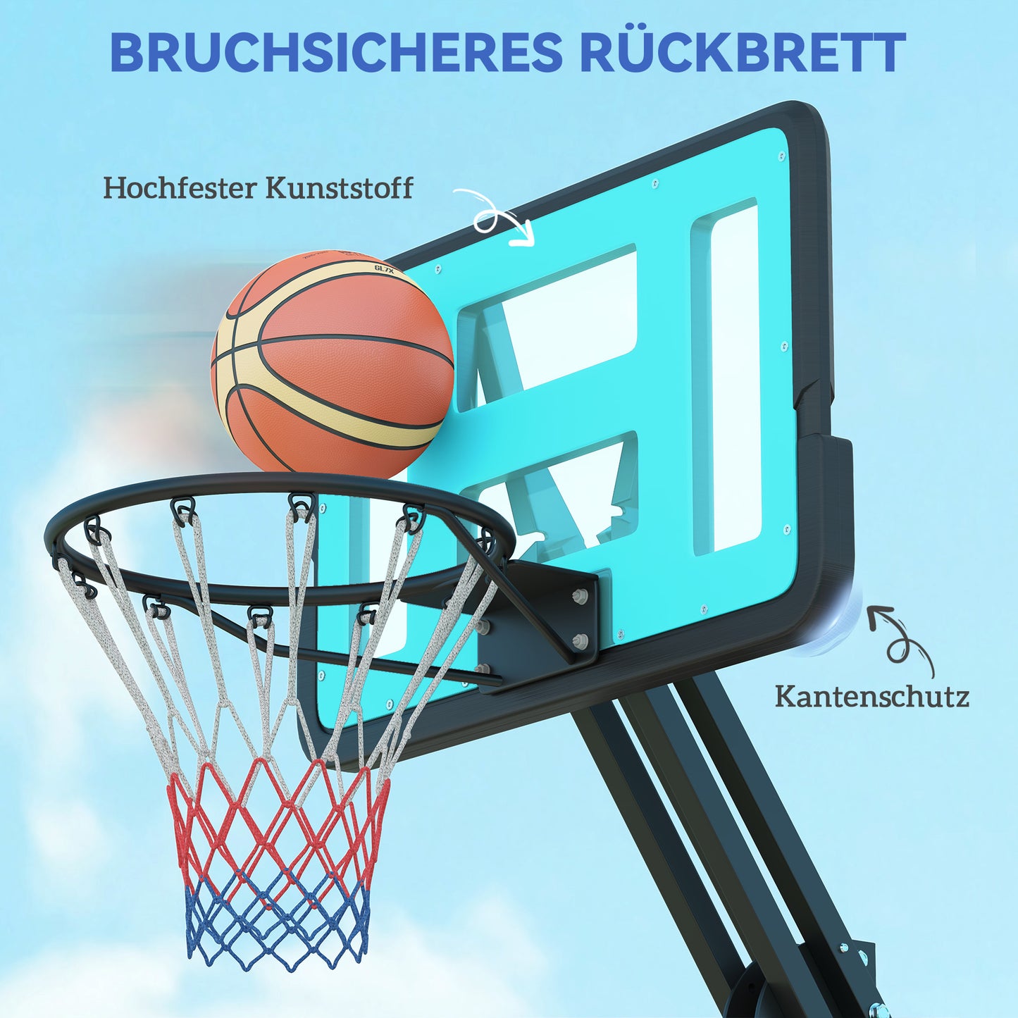 Basketbalpaal – Basketbalstandaard – Basketbalring – Basketbalring Met Net – Verstelbare Hoogte 146-236 cm – Stalen Frame En Verrijdbaar