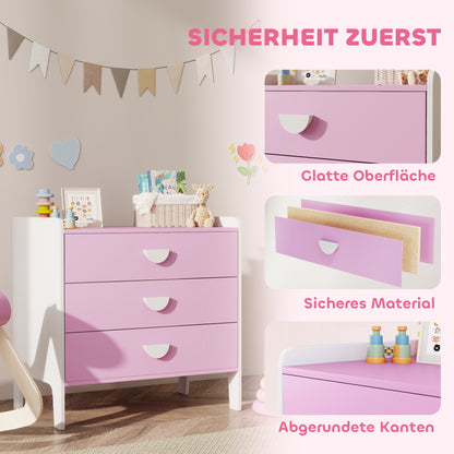 Kinderladekast – Opbergkast Kinderkamer – Ladekast Speelgoed – Kledingkast Kind – Kast Roze Wit – 3 Ruime Lades – Kindvriendelijk Veilig Design