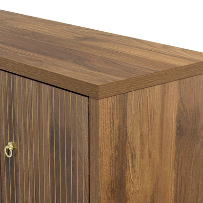 Sideboard – Dressoir – Buffetkast – Opbergkast – Kast – Bruin – 4 Deuren Met Verstelbare Planken – MDF Met Aluminium Grepen – 147×40×80 Cm