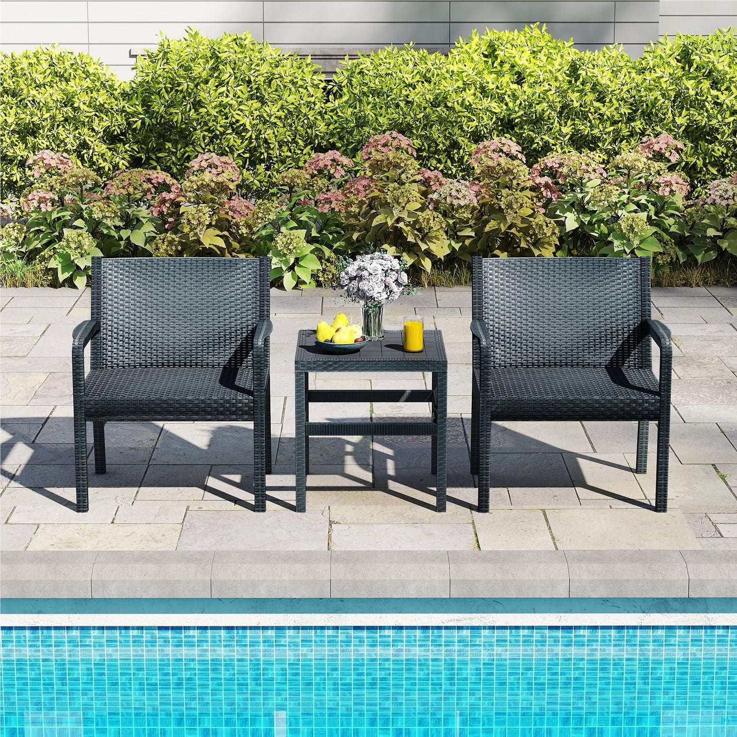 3-Delige Rattan Tuinmeubelset – Balkonset – Terrasmeubilair – Tuinset – Loungeset – Weerbestendig Pp-Materiaal – Ergonomische Stoelen Met Bijzettafel – Grijs
