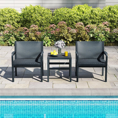 3-Delige Rattan Tuinmeubelset – Balkonset – Terrasmeubilair – Tuinset – Loungeset – Weerbestendig Pp-Materiaal – Ergonomische Stoelen Met Bijzettafel – Grijs