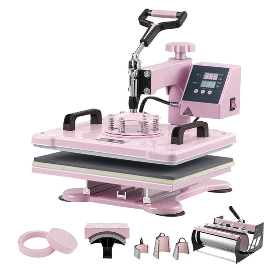 Warmtepers – Transferpers – Textielpers – Mokkenpers – Roze 8-in-1 – 30,5x38,1 cm Warmteplaat – Digitale Temperatuur- en Tijdinstelling