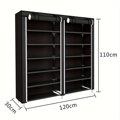 Black Non-woven Shoe Rack, Shoe Organizer for Closet And Entryway, 2 Rows 7 Tier for Storage Boxes And Boots, Extra Wide Shoe Organizer, Ventilated Storage Rack 120x30x110cm Space-saving Design | Easy Assembly
