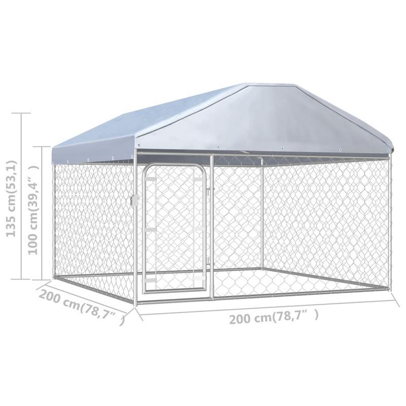 Hondenren – Hondenhok – Hondenkooi – Buitenren – Hondenkennel – Silvery – Met Beschermend Dak – 200 x 200 x 135 cm – Weerbestendig Polyethyleen