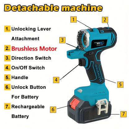 5-in-1 Elektrisch Gereedschap – Boorhamer – Slagschroevendraaier – Haakse Slijper – Elektrische Moersleutel – Snoerloos – Brushless Motor – 2x 4000 mAh Batterijen – Blauw