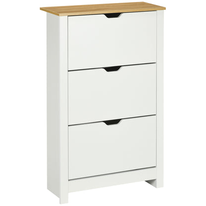 Schoenenkast – Schoenenrek – Schoenenopberger – Schoenenkastje – Schoenenmeubel – 3 Compartimenten – Wit Met Natuurlijke Houtkleur