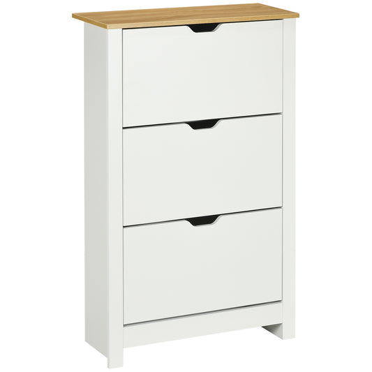 Schoenenkast – Schoenenrek – Schoenenopberger – Schoenenkastje – Schoenenmeubel – 3 Compartimenten – Wit Met Natuurlijke Houtkleur