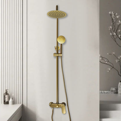 Wall-Mounted Contemporary Golden Shower System with Overhead Rainfall & Handheld Shower - Adjustable Height Shower Rod & Handheld Spray, SUS304 / Bath Fixture for Spa Bathing (for Heights)