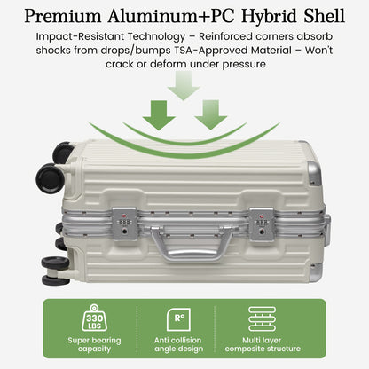 Aluminium Koffer – Harde Koffer – Reiskoffer – Handbagage – Spinner Wielen – TSA Slot – Zilver – 20 Inch – Lichtgewicht – ABS Behuizing