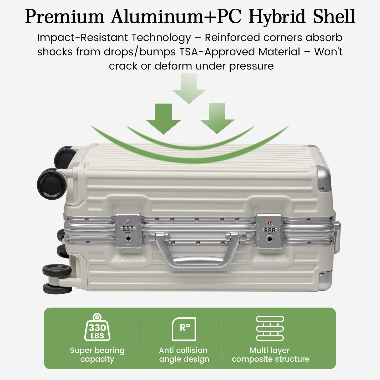 Aluminium Koffer – Handbagage – Reiskoffer – Spinner Koffer – Hardcase Koffer – 28 Inch Wit – Lichtgewicht Aluminium Frame – TSA Slot