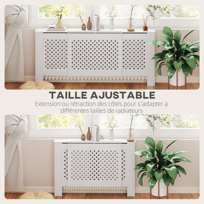 Radiatorombouw – Radiatorbekleding – Radiatorafdekking – Verwarmingsombouw – Radiatoromkasting – Verstelbaar 136-200 cm – MDF Wit met Honingraatpatroon