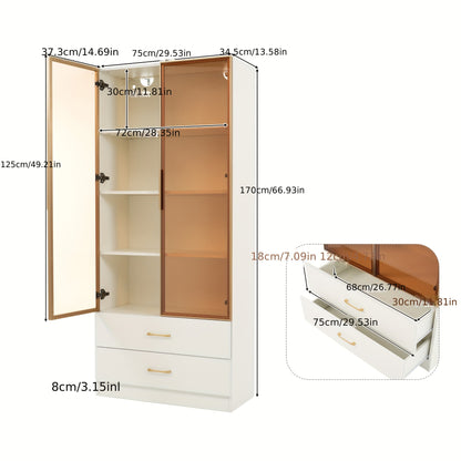 Middelgrote Vitrinekast / Display Cabinet – 75 cm Breed • 2 Grote Laden & 2 Glazen Deuren – Voor Slaapkamer, Woonkamer of Kantoor