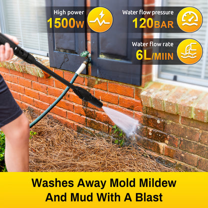 Hogedrukspuit – Hogedrukreiniger – Waterpistool – Draagbare Spuit – Auto Wasmachine – 120 Bar – 1500W – 4 Spuitmonden – 10m Hogedrukslang – Waterinlaatfilter – Duurzaam Kunststof