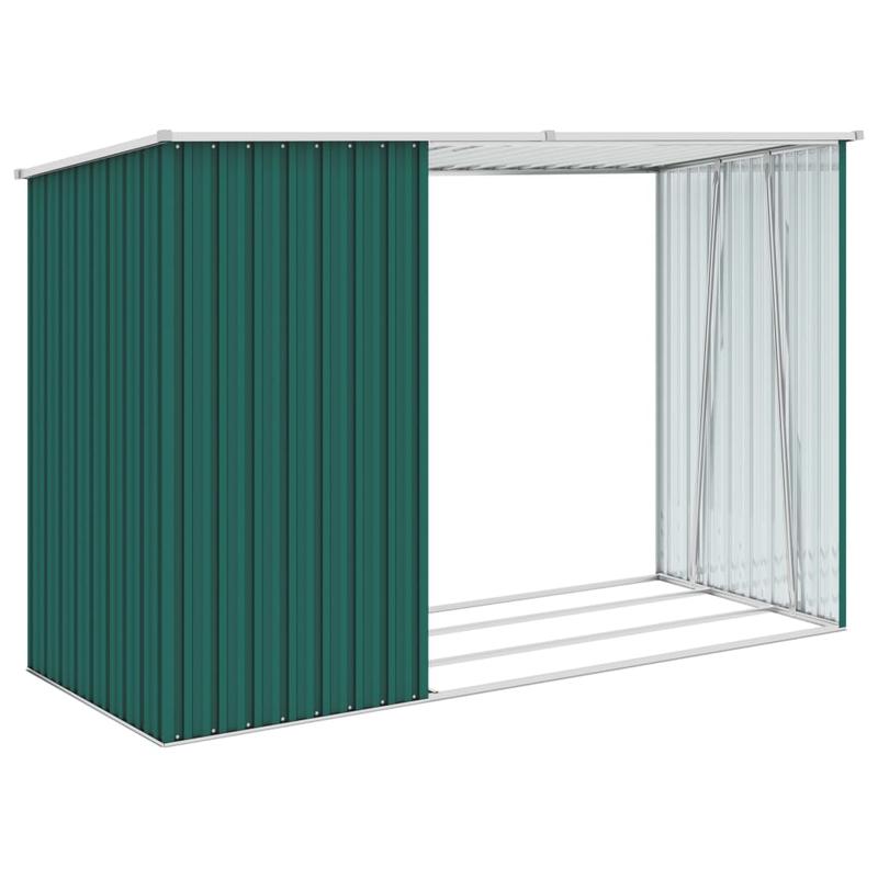 Tuinschuur Brandhoutopslag – Houtopslag Tuinhuis Schuur Houtberging – Groen – Gegalvaniseerd Staal – 245x98x159 cm – Weerbestendig & Ventilatie