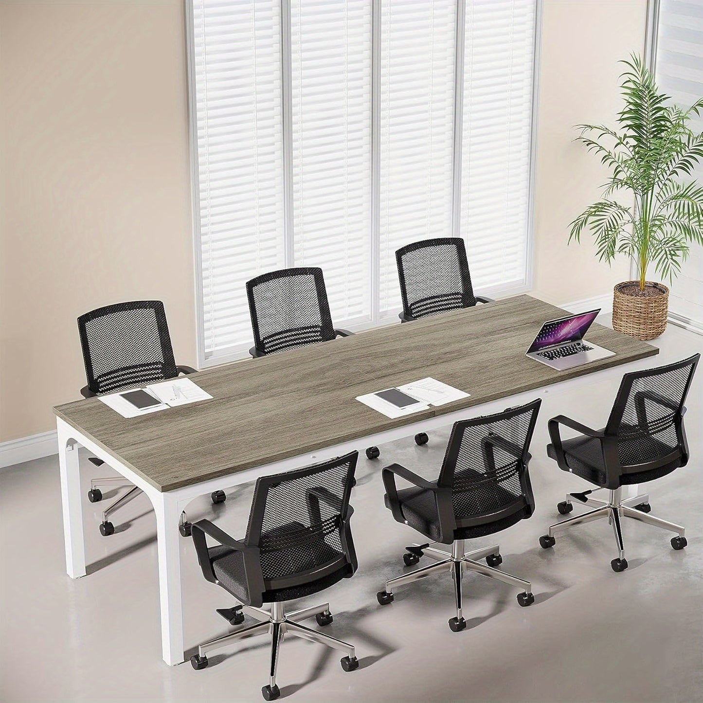 Vergadertafel – Conferentietafel – Bureautafel – Seminartafel – Kantoorwerktafel – Eikenlook Hout – Robuust Metaal – 200 cm Breed – Eenvoudige Montage