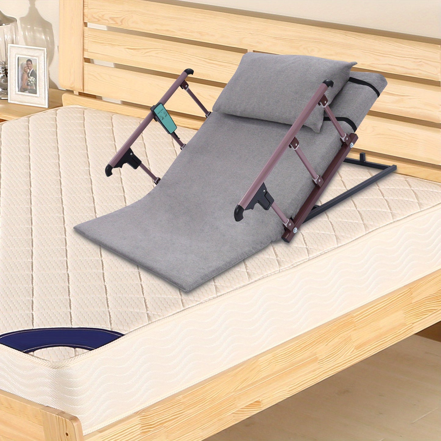 Verstelbare Rugsteun – Bedsteun – Ruggesteun – Zitsteun – Ligsteun – Inclusief Inklapbare Armleuningen – Zacht Kussenpakket – 120x75 cm Carbonstaal – Grijs