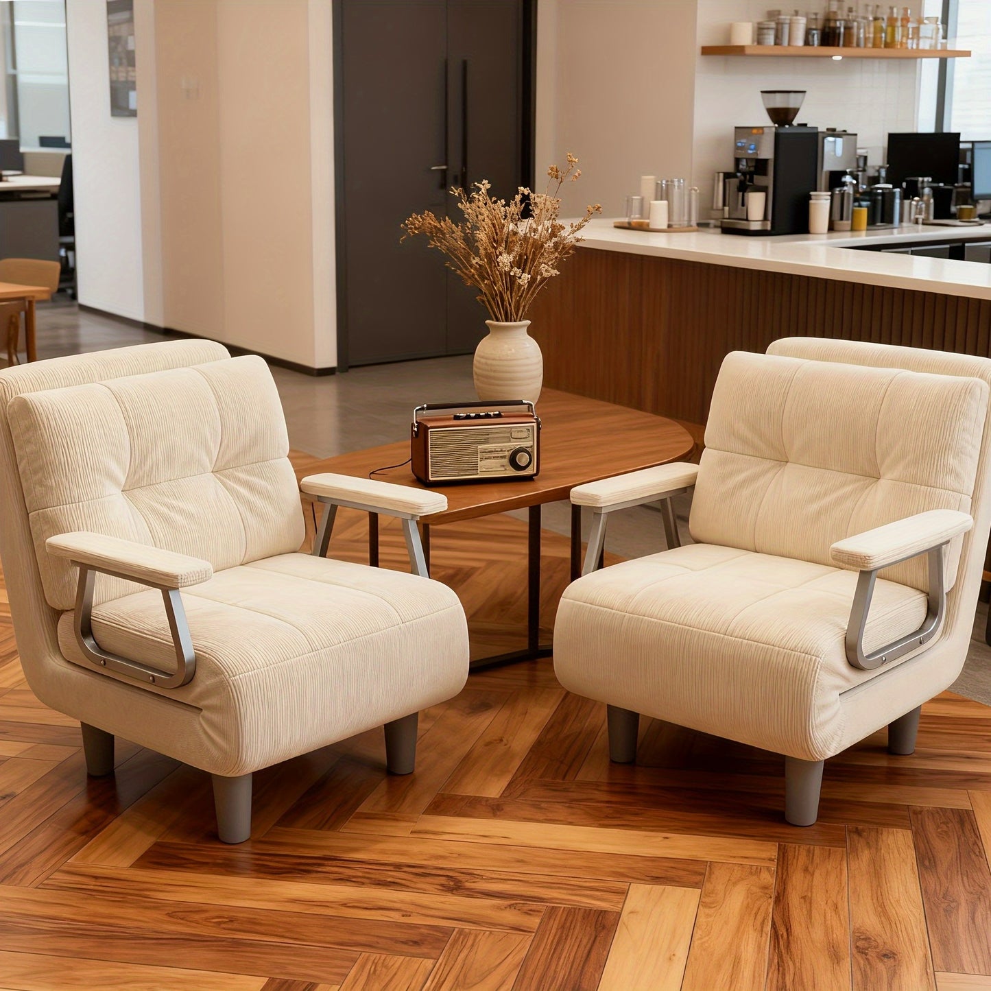 Receptiestoel – Wachtkamerstoel – Conferentiestoel – Bezoekersstoel – Barkruk – 4-in-1 Opvouwbaar Design – Verstelbare Rugleuning 5 Standen – Zwart – Stalen Frame – Faux Suède Bekleding – 186x65x28 cm