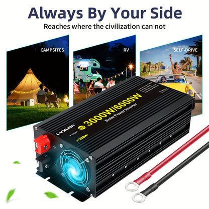 Omvormer – Spanningsomvormer – Converter – Stroomomzetter – Inverter – 3000W Continu Vermogen – LCD-Display & Metalen Behuizing