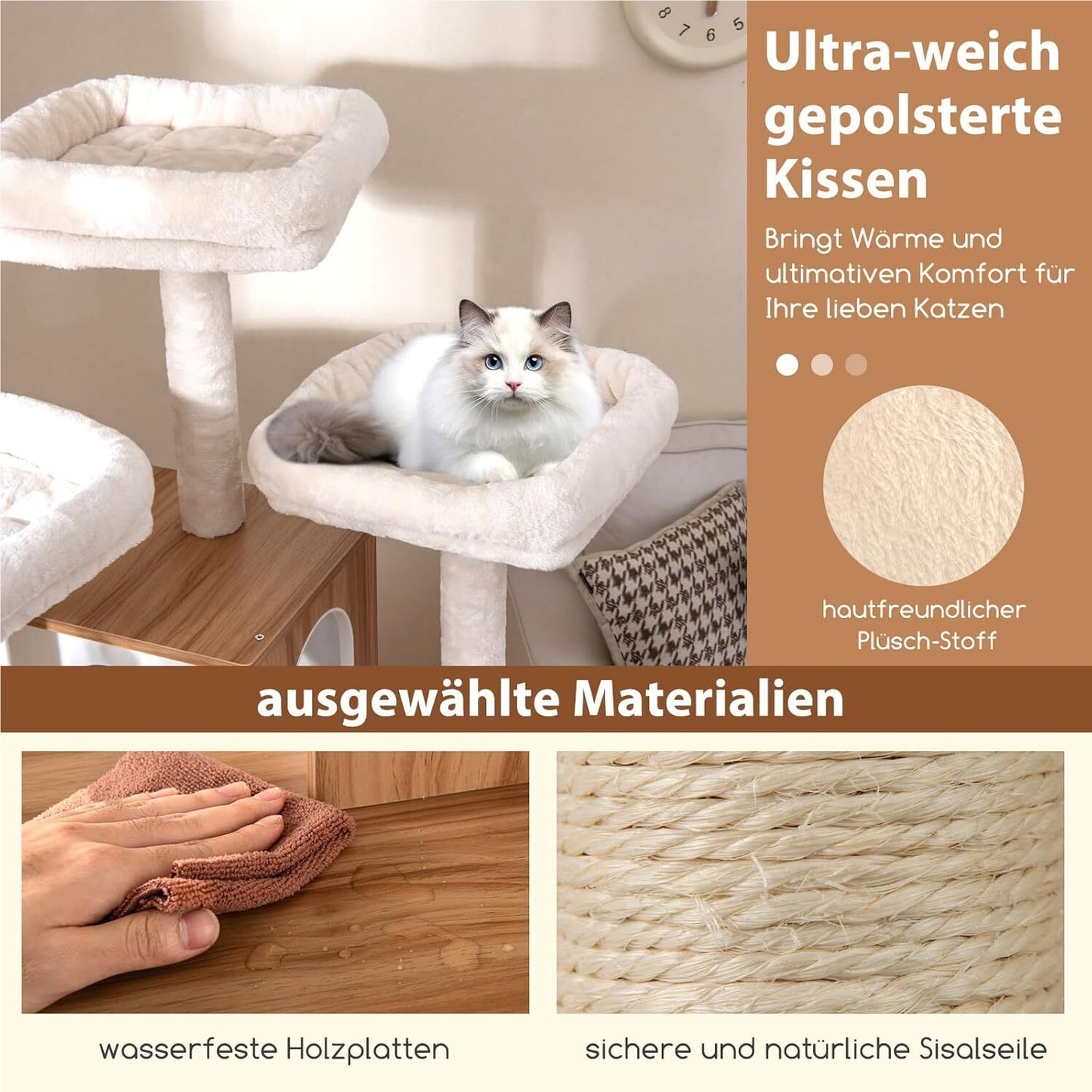 Krabpaal – Kattenboom – Kattenpaal – Krabmeubel – Kattenmeubel – 168 cm Hoog – Zachte Zitplekken en Sisal Krabpalen