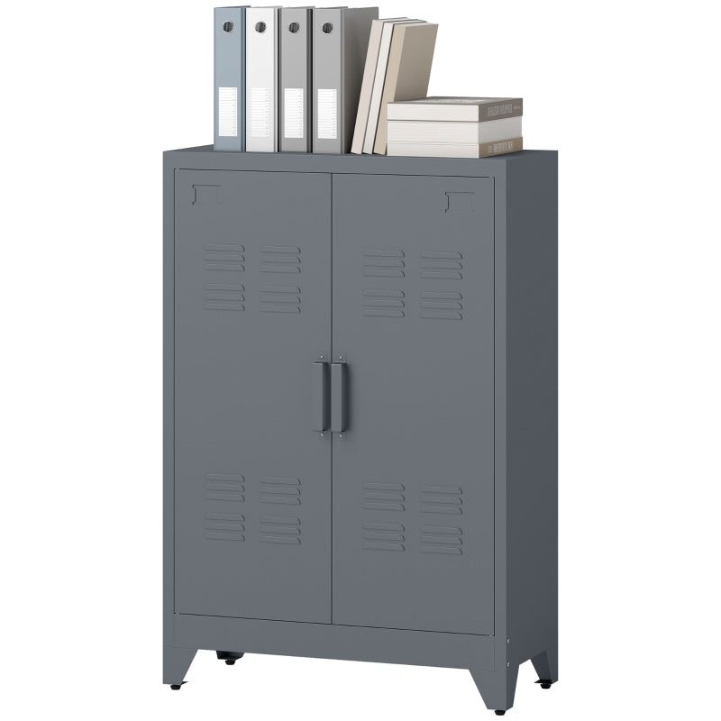 Archiefkast – Opbergkast – Kantoorkast – Dossierkast – Metalen Kast – Grijs – Lameldeuren – 2 Verstelbare Legborden – Stevig en Functioneel – 75x33x110 cm
