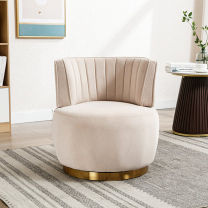 Draaifauteuil – Bureaustoel – Loungefauteuil – Swivel Chair – Fauteuil Beige – 360° Rotatie – Fluweelzachte Bekleding