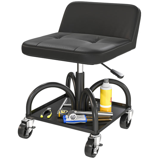Werkplaatskruk – Werkkruk – Werkbankkruk – Werkstoel – Wielenkruk – Met Opbergrek – 58,5 cm Hoog – Draagvermogen 135 kg – Zwart Metalen Frame