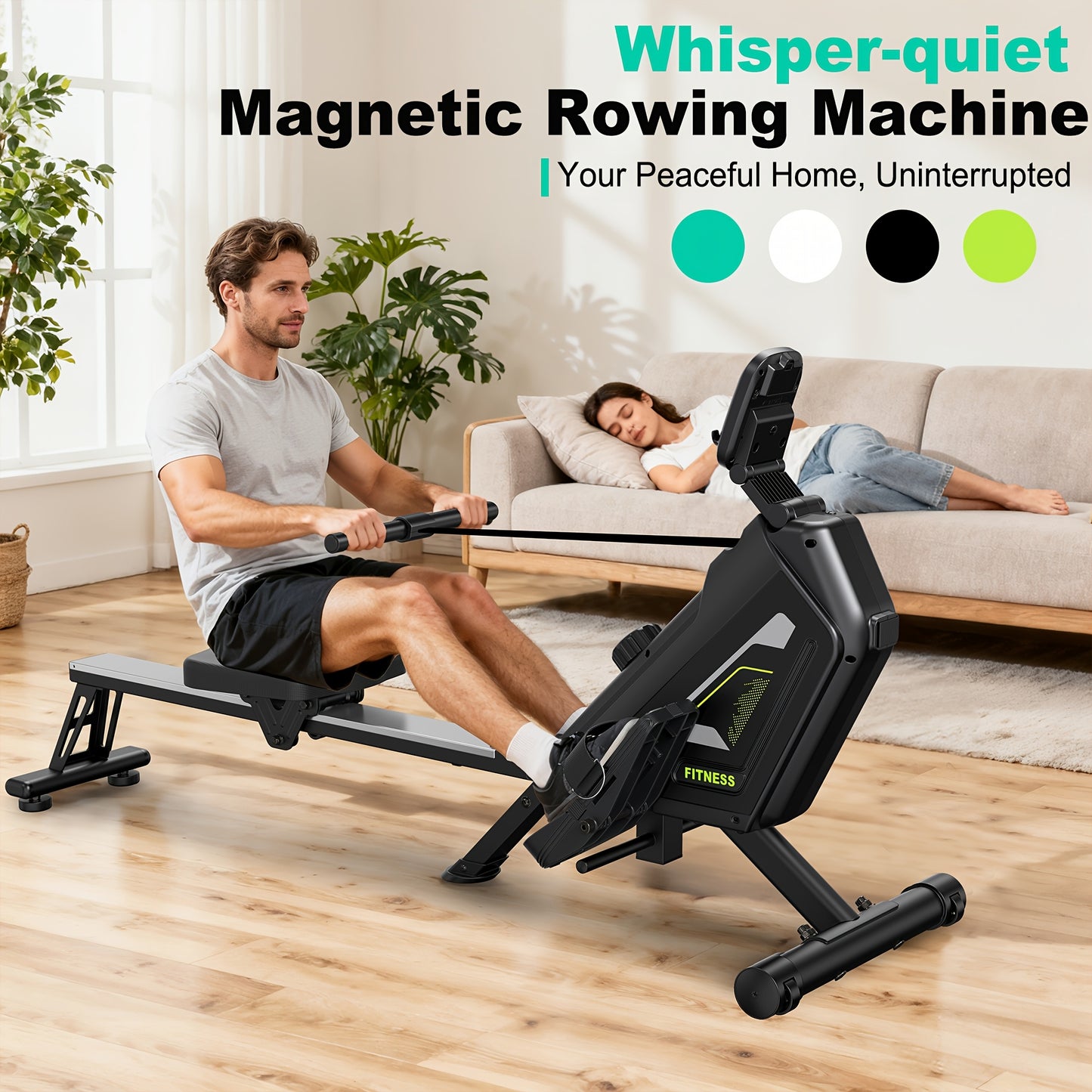 VOWVIT Foldable Magnetic Rowing Machine for Home Gym with, 16-Level Resistance & Suitable for Cardio, Strength Training, Use - Heavy-Duty Rower for