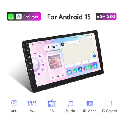 Autorradio – Car Stereo – Multimedia Speler – Navigatiesysteem – Double Din – 10 Inch Touchscreen – Android 15 Systeem – Draadloze CarPlay & Auto Mirror Link – 6GB RAM + 128GB Opslag – 360° Panoramische Digitale Radio
