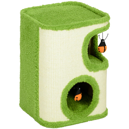 Krabpaal – Krabmeubel – Kattenboom – Kattenkrabpaal – Kattenhol – 52 cm – Fluwelen Kattenhol – Duurzaam Kraboppervlak – Speeltje – Groen/Crème
