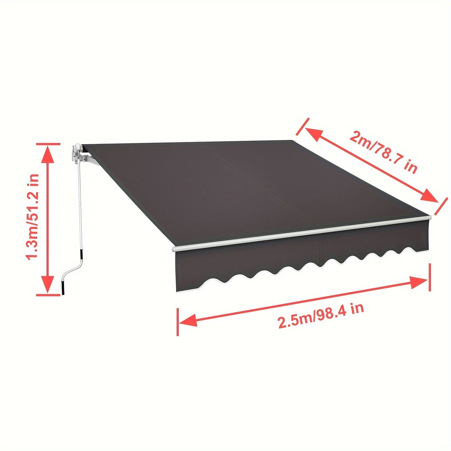 Knikarmzonwering – Zonnescherm – Uitvalscherm – Knikluifel – Balkonzonwering – 250x200 cm – Aluminium Frame – Handbediend – Water- en UV-bestendig Donkergrijs Polyester